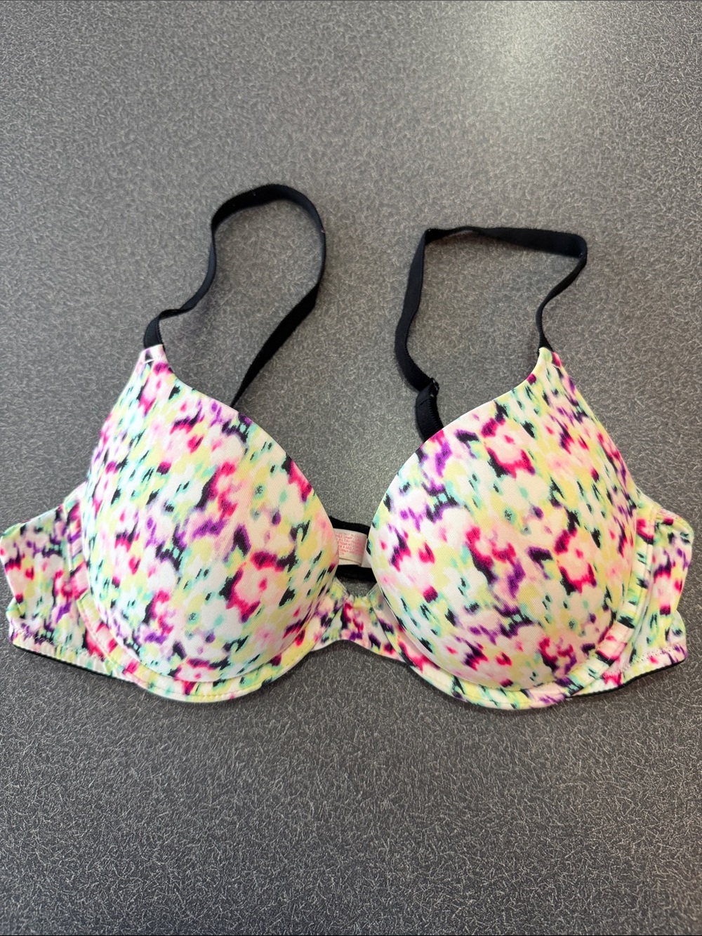 PINK Victoria's Secret Multicolor Speckled Push-Up Bra with Black Straps